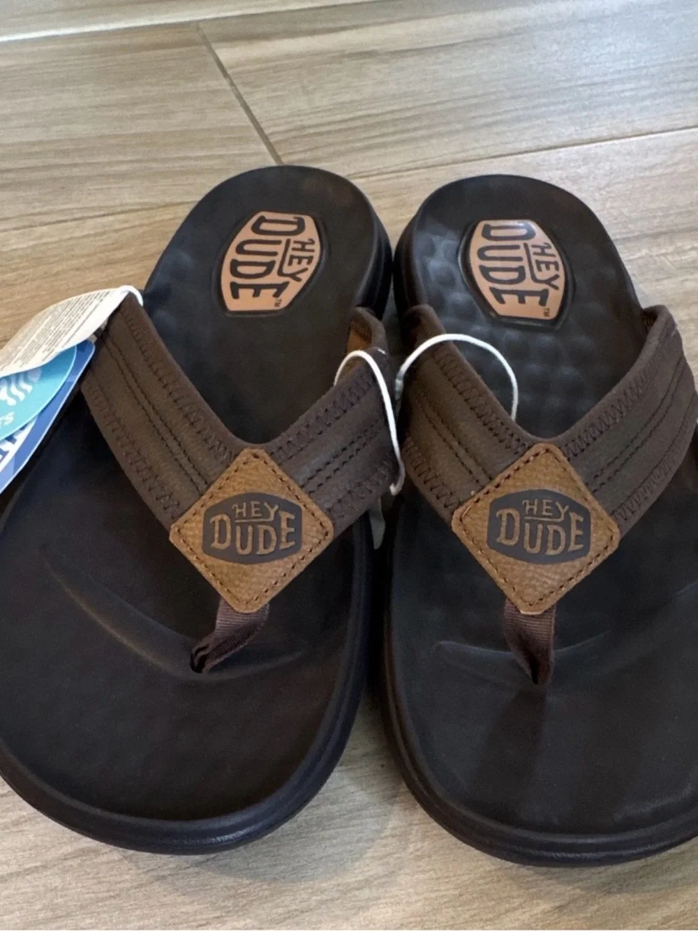 HEYDUDE Myers Flip Classic Comfort Flip Flop Sandals Brown/Black Logo Men 11